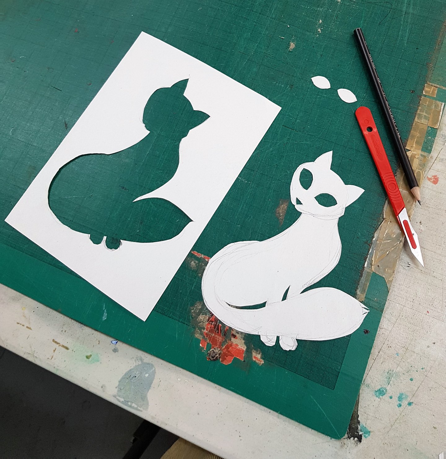 Cat Positive Negative Stencils for Screen Printing Demo 1