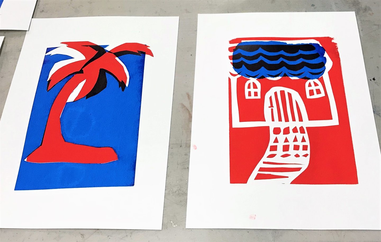 Screen printing Demo Amys Palm Tree and Rachaels House for blog
