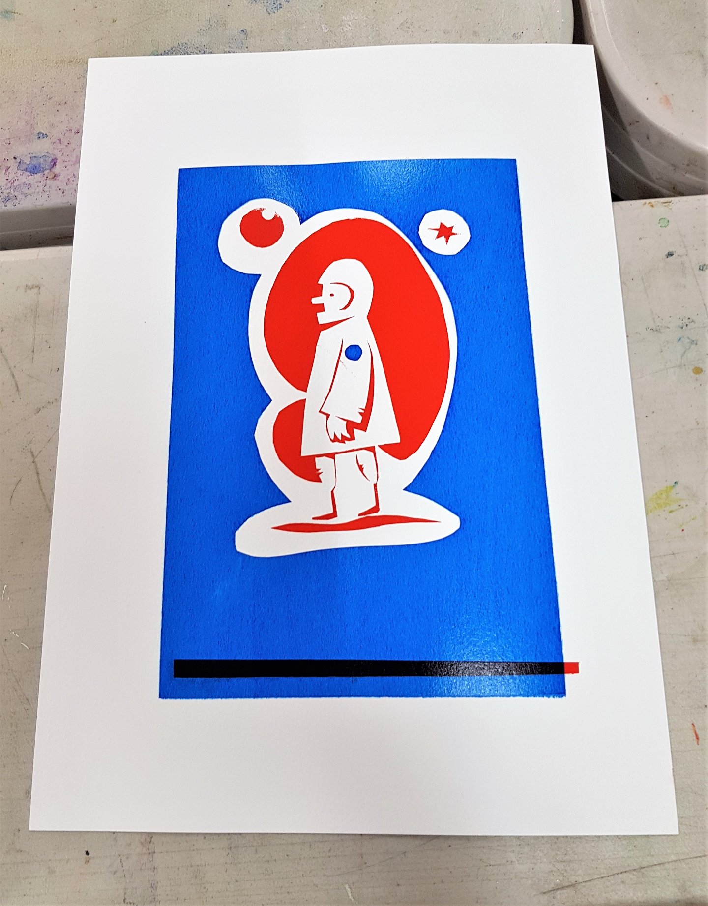 Screen printing Demo Del Thorpe Astronaut for blog
